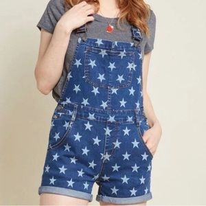 ModCloth Fourth Of July Star Print Denim Jeans Romper*VLV*Patriotic Pinup*